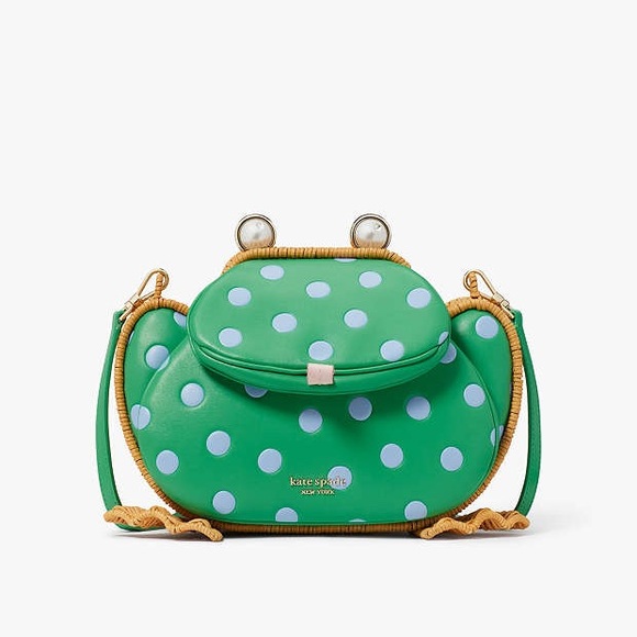 Kate Spade Lily Polka Dot Wicker 3D Frog Crossbody - Picture 1 of 8